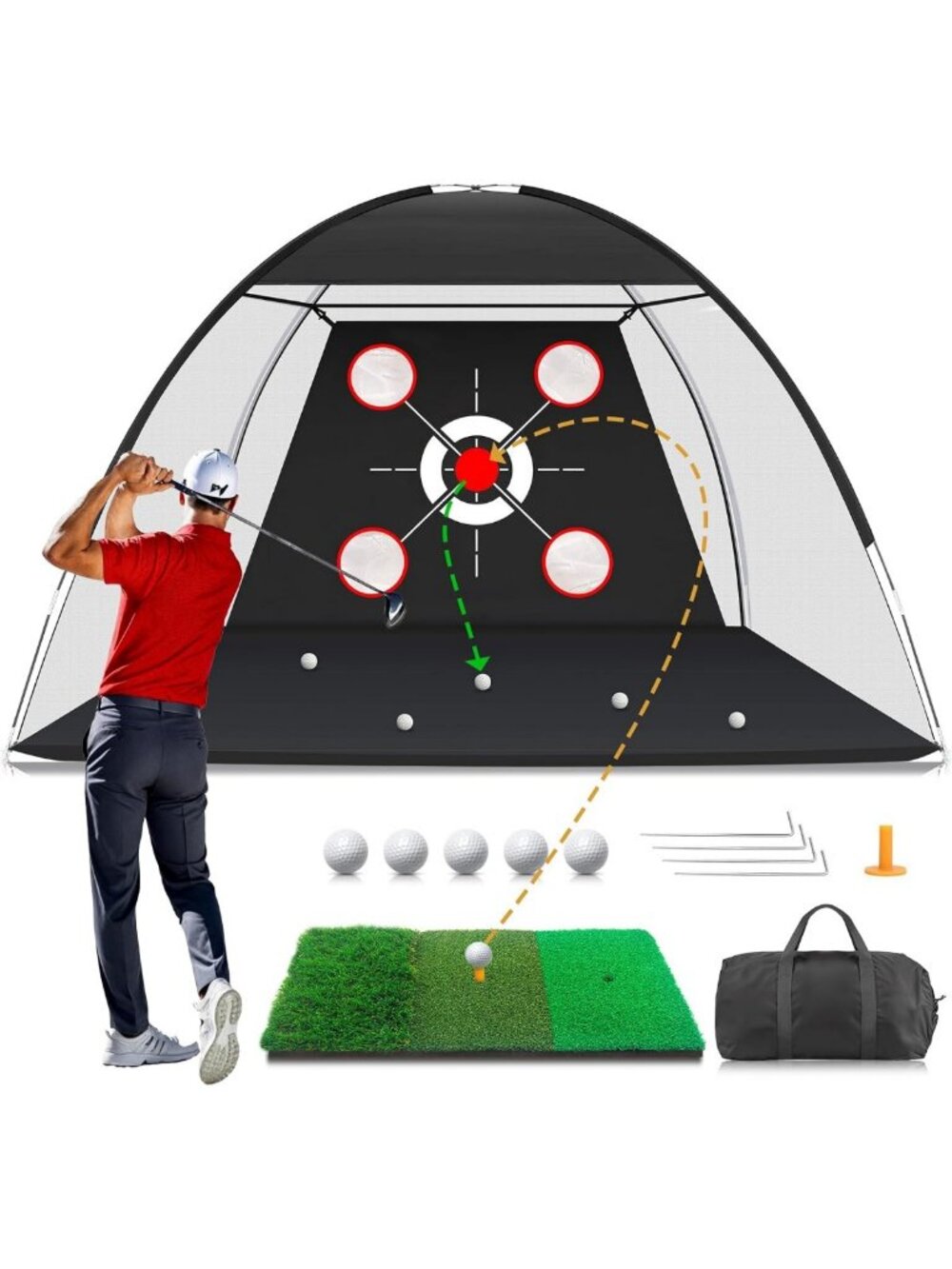 10x7FT Golf Practice Net & Mat - Backyard Hitting Aid for Swing Training